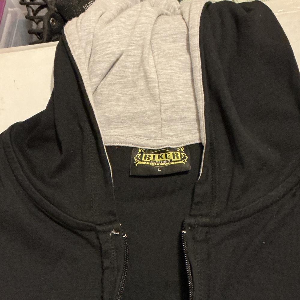 Biker Clothing Co. Black Zip Hoodie with Gray Lining